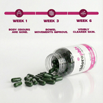 lafuhqe Supplement capsules spilling out of a bottle with text indicating health improvements over weeks.