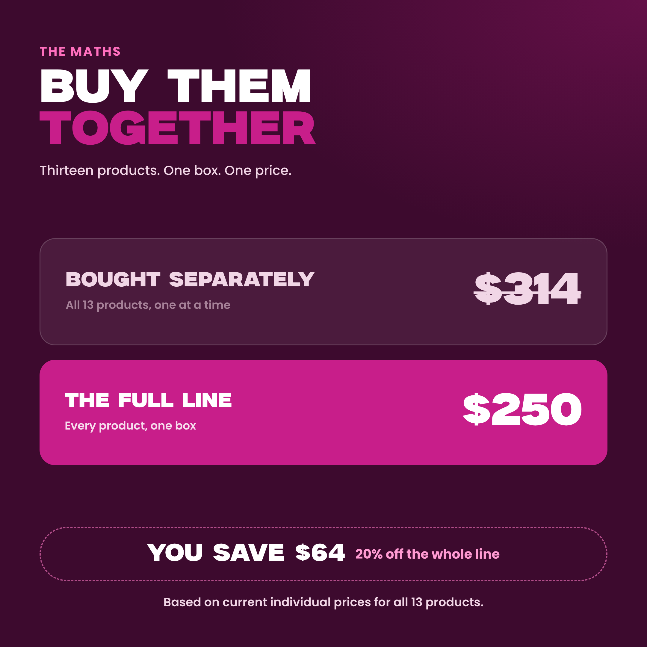 Buy them together - $250 versus $314 bought separately, save $64