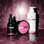 Bright Again tone correcting bundle photographed on wine plum backdrop