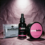 Soft Finish post-hair care bundle photographed on dark mauve plum backdrop