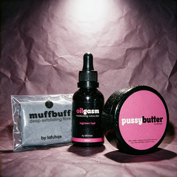 Soft Finish post-hair care bundle photographed on dark mauve plum backdrop
