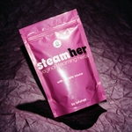 Steam Her vaginal steaming herbs pouch, second angle, deep plum backdrop