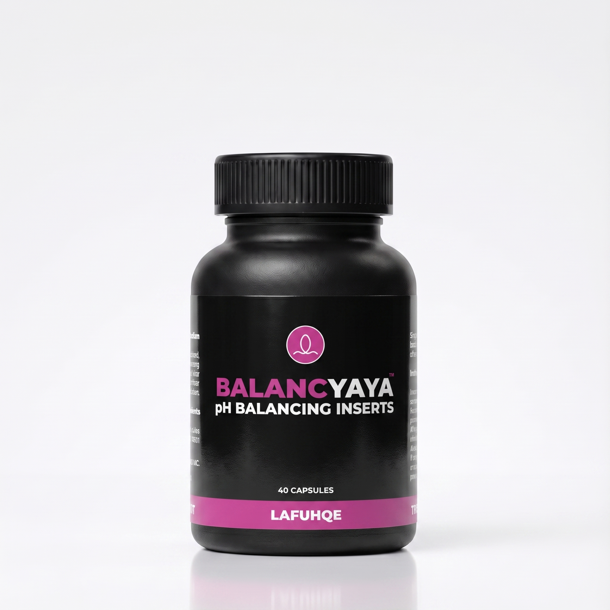 Balancyaya pH Balancing Inserts by LAFUHQE, black bottle with clear label, 40 capsules