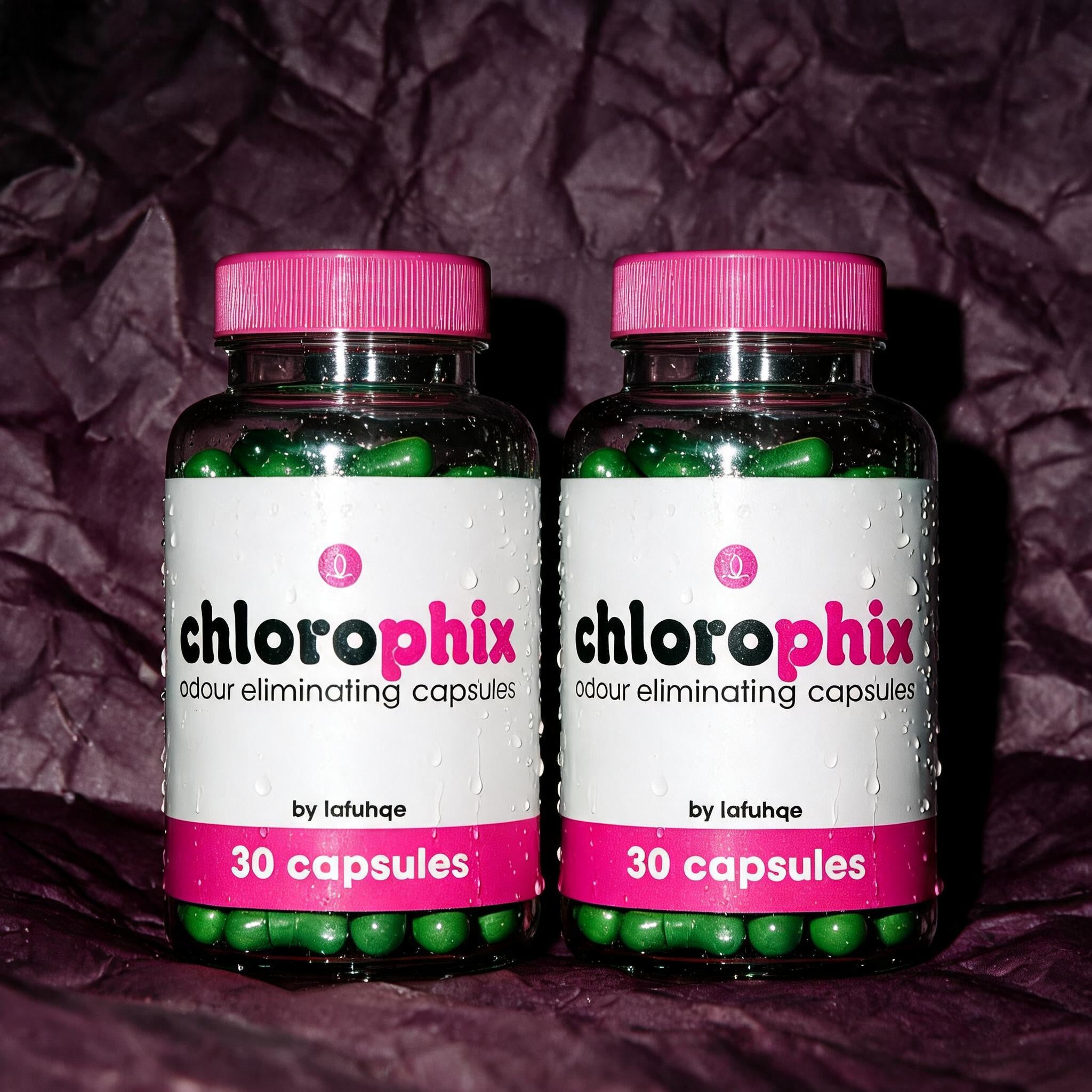 Chlorophix two pack on deep plum crumpled paper