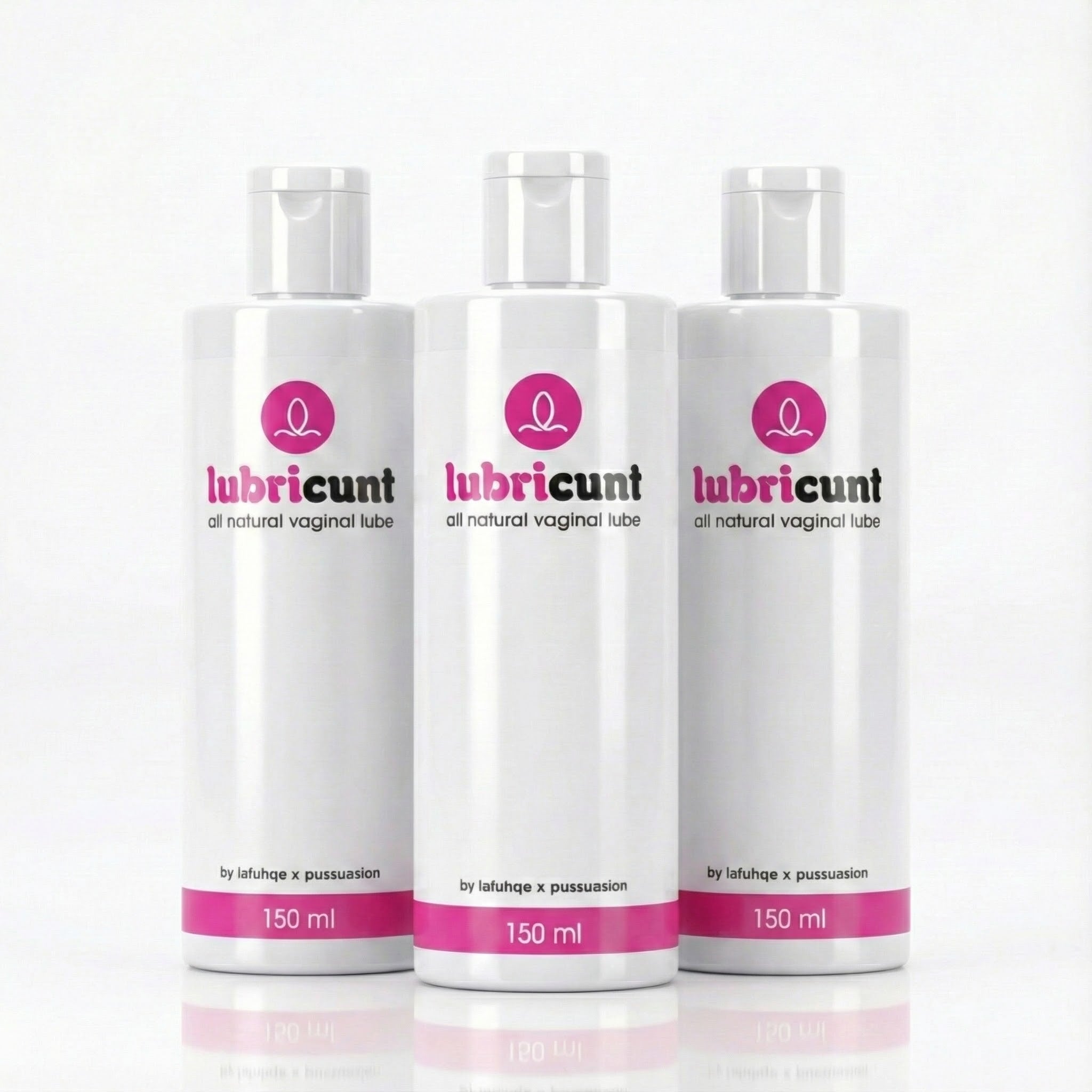Three bottles of Lubricunt on a white background